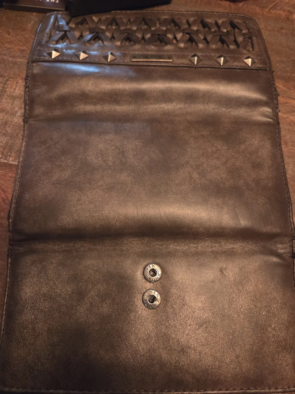 Miss Me Black Wallet with Gold Underlay and Studs